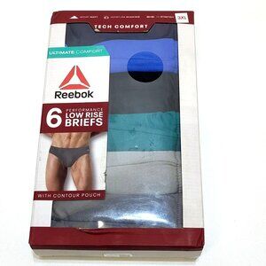 Reebok Performance Low Rise Briefs Men's 3XL 6-Pack Moisture Wicking Comfort NIB